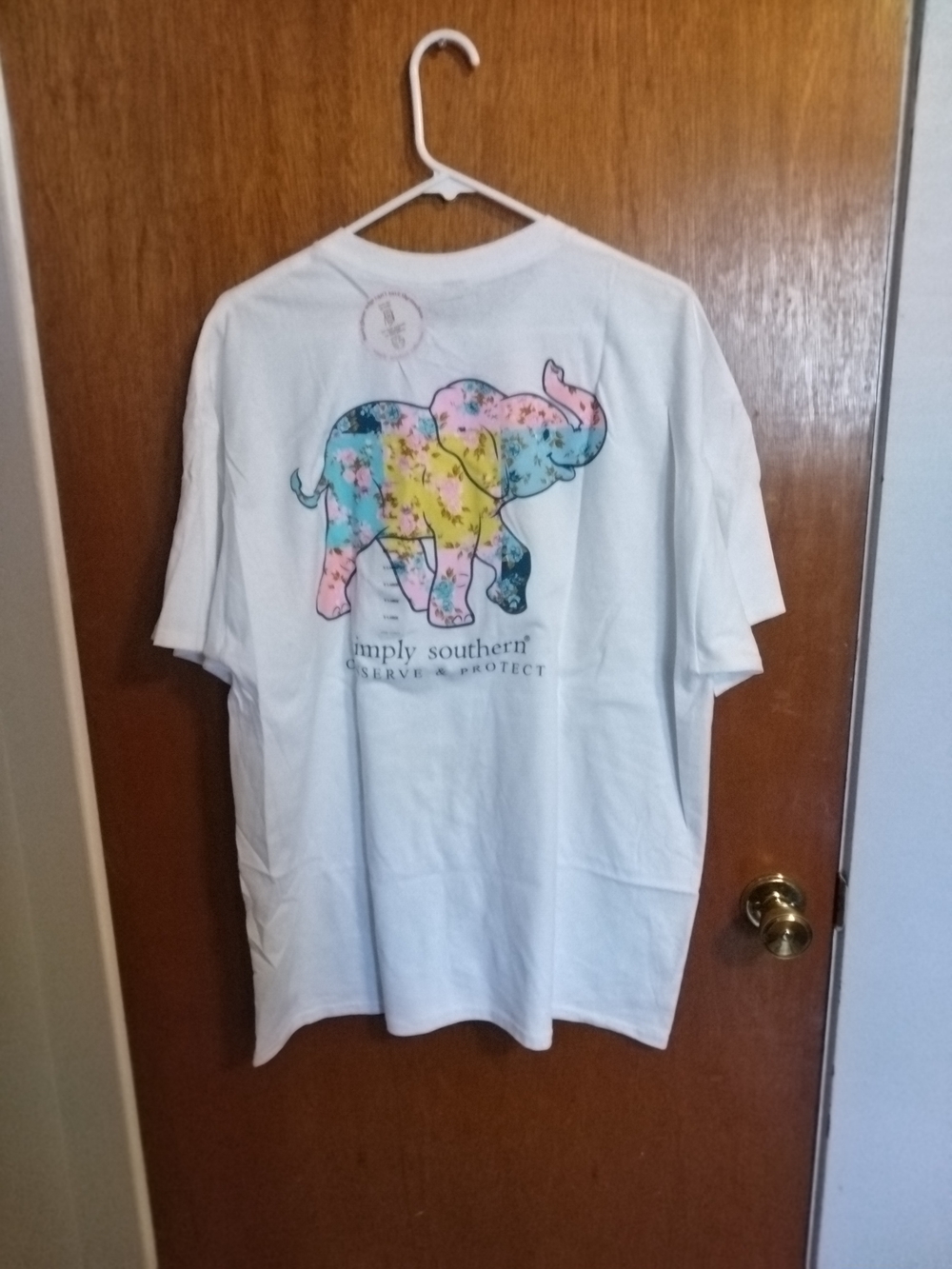 Simply Southern White Women's Tee with Multicolor Floral Elephant